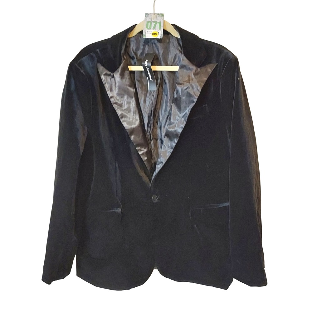 Lars Amadeus Velvet Blazer Mens XL Black Single Button Notch Lapel Formal Jacket
